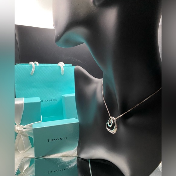 Tiffany & CO 925 Necklace and two Open Heart Pendants T&Co Chain POUCH EUC - Picture 1 of 9